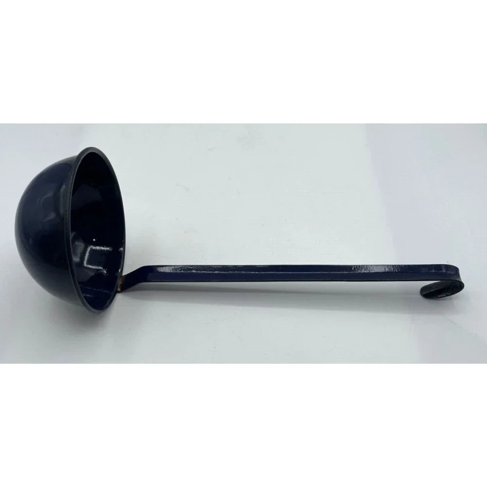 Vintage Enamel Ladle Large Blue Dipper Scoop 11 1/2